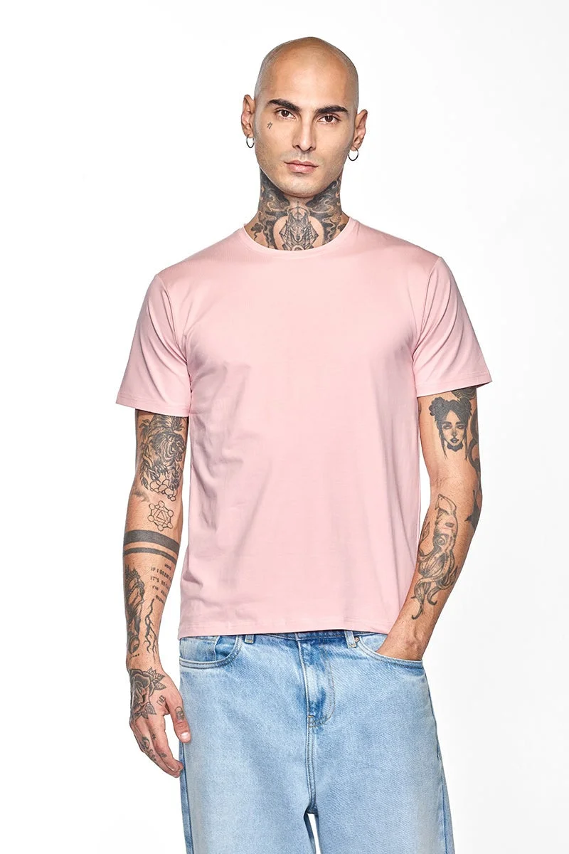 SNITCH Slim Fit Stretch Core Lab Light Pink T-Shirt